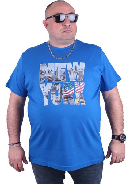 Büyük Beden Erkek Baskılı Tişört New York 23129 Saks