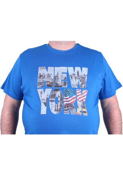 Büyük Beden Erkek Baskılı Tişört New York 23129 Saks modelleri