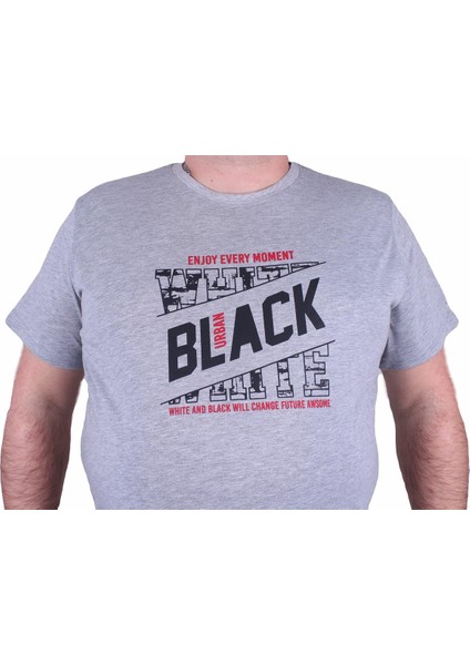 Büyük Beden Erkek Baskılı Tişört Black 23127 Gri Melanj modelleri