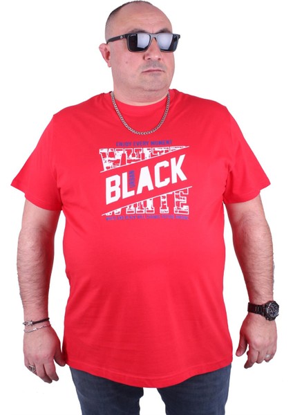 Büyük Beden Erkek Baskılı Tişört Black 23127 Bordo