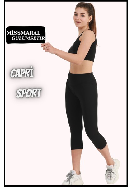 Kadın Siyah Tayt Diz Altı Kapri Yüksek Bel Dar Paça Karyoka Dikiş Detaylı Capri 1020 modelleri