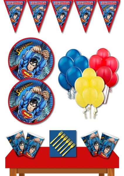 Superman Doğum Günü Konsepti 8 Kişilik Superman Doğum Günü Süsleri Ekonomik