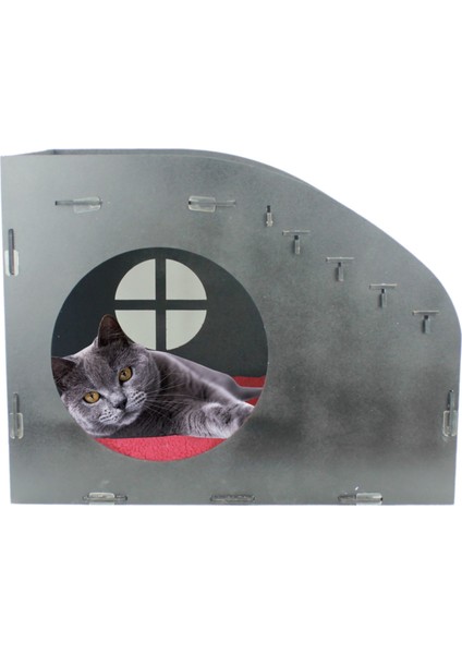 Büyük Kedi Evi Dekoratif Ahşap Dayanıklı 50X35 cm Kedi Yatağı Merdiven Oval Model