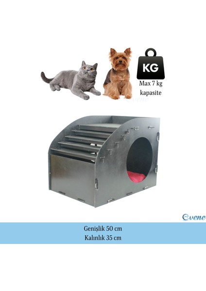 Büyük Kedi Evi Dekoratif Ahşap Dayanıklı 50X35 cm Kedi Yatağı Merdiven Oval Model