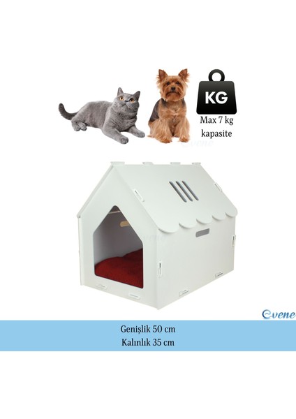 Büyük Kedi Evi Dekoratif Ahşap Dayanıklı 50X35 cm Kedi Yatağı Merdivenli Model