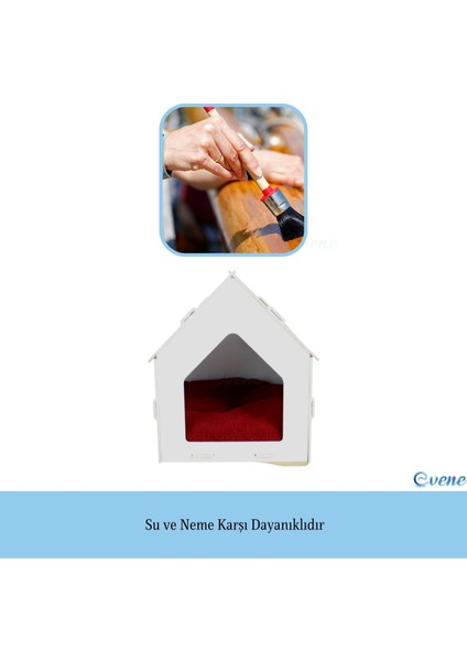 Büyük Kedi Evi Dekoratif Ahşap Dayanıklı 50X35 cm Kedi Yatağı Merdivenli Model