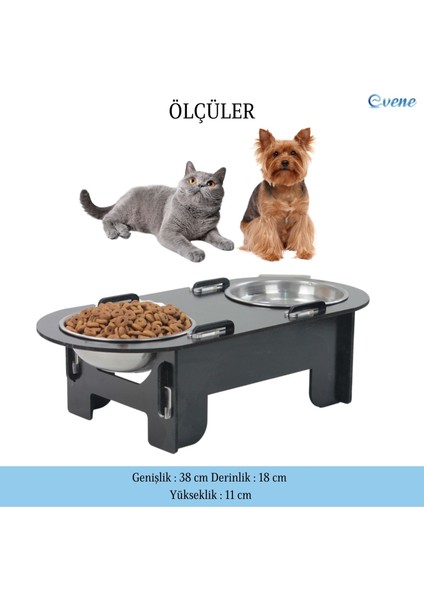 Mama Su Kabı Paslanmaz Çelik Taslı 2'li Ahşap Kedi ve Köpek Suluk Oval Model