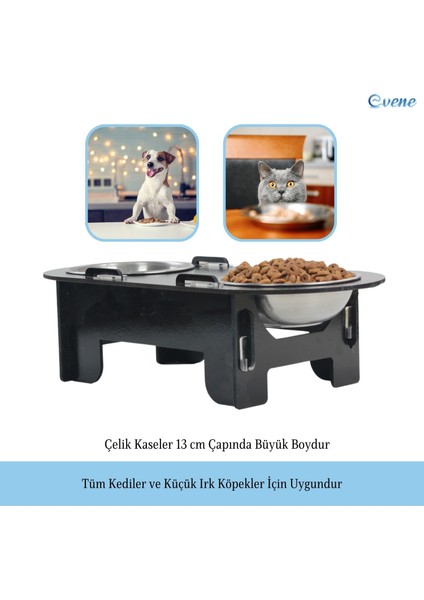 Mama Su Kabı Paslanmaz Çelik Taslı 2'li Ahşap Kedi ve Köpek Suluk Oval Model