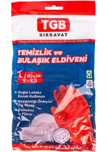 Bulaşık Temizlik Ev Iş Eldiveni - Kırmızı - No: 9 / Large - 30 Adet Kutu