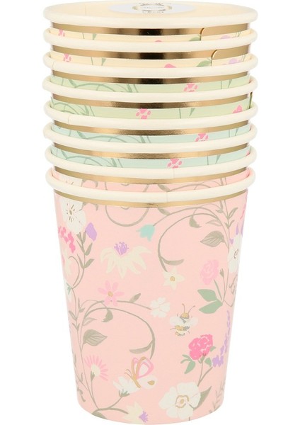 Meri Meri - Ladurée Paris Floral Cups - Ladurée Paris Çiçekli Bardaklar - 8'li