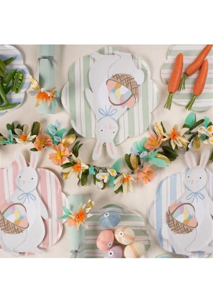 Meri Meri - Bunny With Basket Plates - Sepetli Tavşan Tabaklar - 8'li