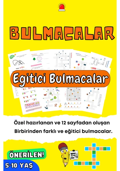 Eğitici Bulmacalar - Bulmaca Çözme - 12 Farklı Bulmaca - Okul Öncesi ve Ilkokul - Çalışma Sayfaları