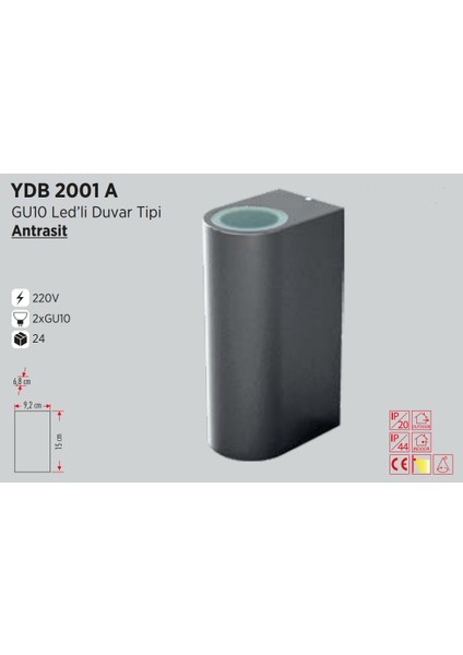 Ycl Duvar Tipi Bahçe Armatür G10 Duylu YDB-2001A