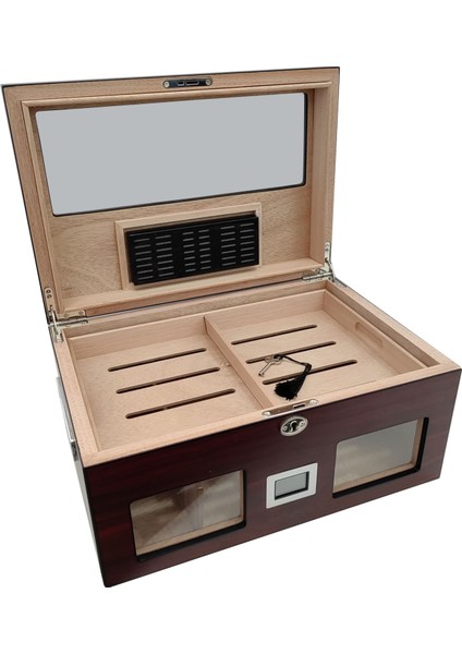 Bordo 2 Katlı Camlı Dijital Humidor Puro Kutusu RC59KR