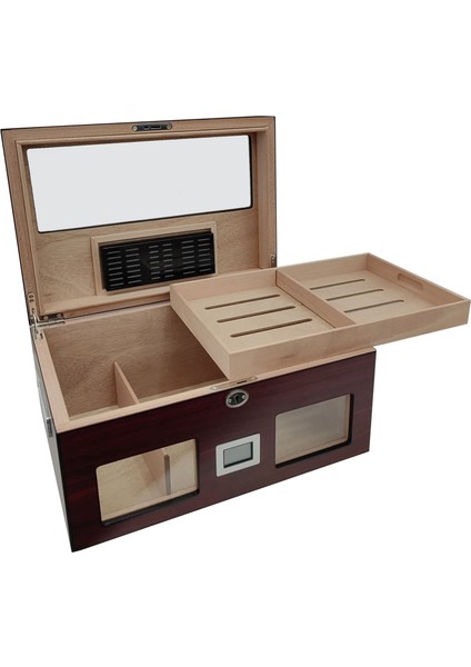 Bordo 2 Katlı Camlı Dijital Humidor Puro Kutusu RC59KR