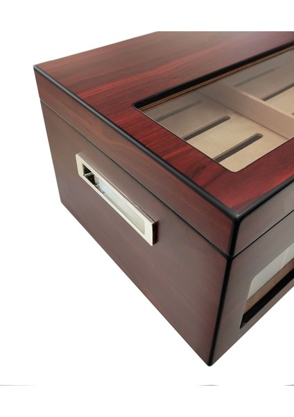 Bordo 2 Katlı Camlı Dijital Humidor Puro Kutusu RC59KR