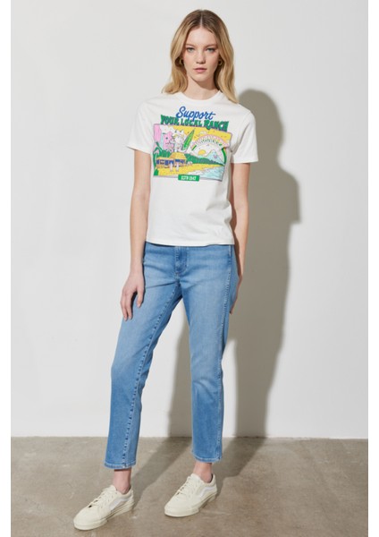 Wrangler Regular Fit Normal Kesim Bisiklet Yaka Pamuk Beyaz Tişört