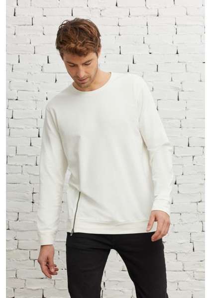 ALTINYILDIZ CLASSICS Erkek Ekru Standart Fit Normal Kesim Bisiklet Yaka Sweatshirt