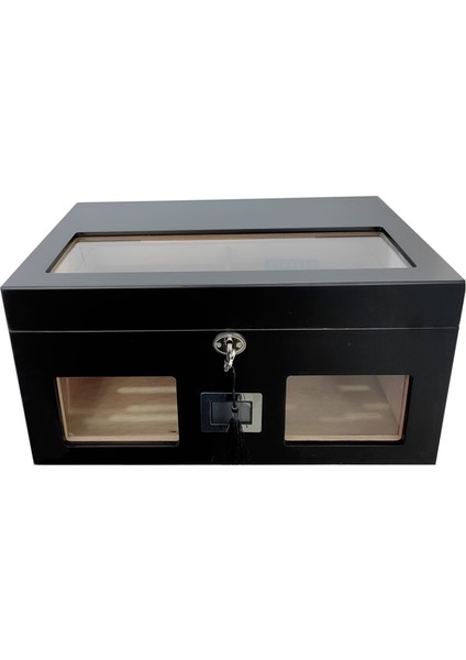 Siyah 2 Katlı Camlı Dijital Humidor Puro Kutusu RC59SY