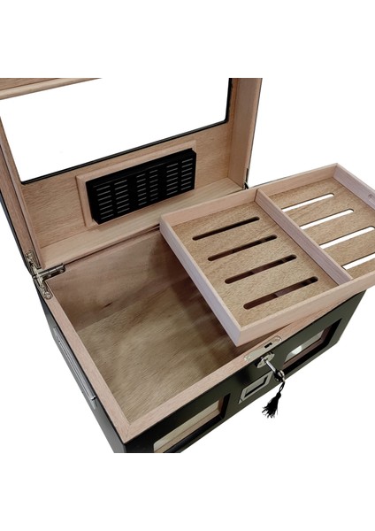 Siyah 2 Katlı Camlı Dijital Humidor Puro Kutusu RC59SY