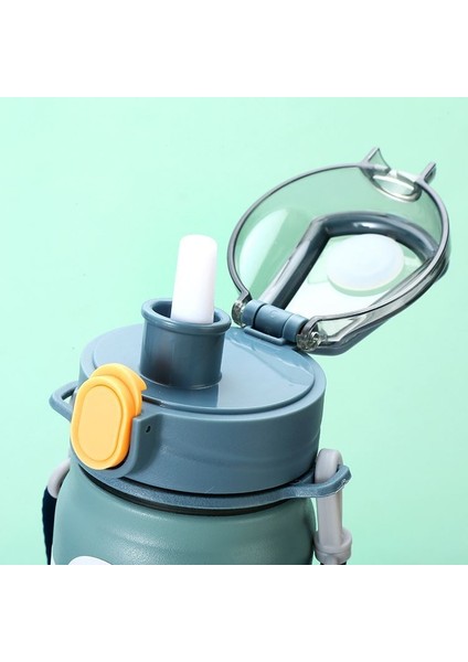 304 L Çelik Mavi 600 ml Askılı ve Pipetli Matara Suluk CIN411MV