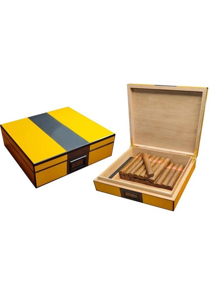 Sarı Karbon Fiber Humidor Puro Kutusu RC60