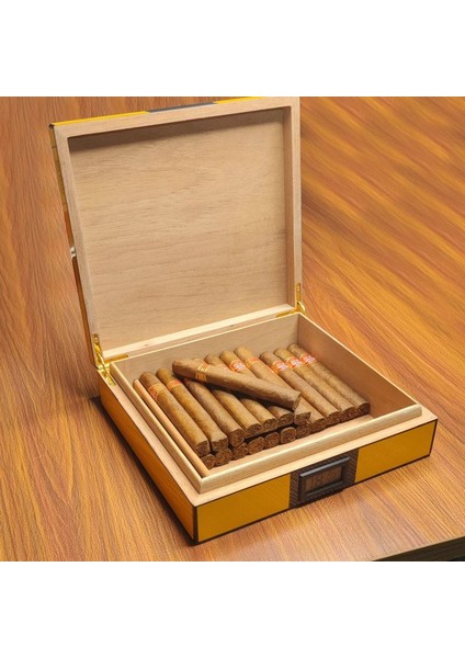 Sarı Karbon Fiber Humidor Puro Kutusu RC60