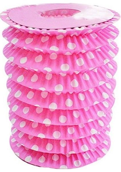 Pembe Üzeri Beyaz Puanlı Kağıt Akordeon Gemici Feneri Asma Süs 1 Adet