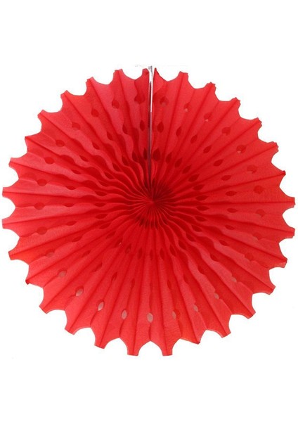Delikli Kırmızı Renk Kağıt Yelpaze Süs 50 cm 1 Adet