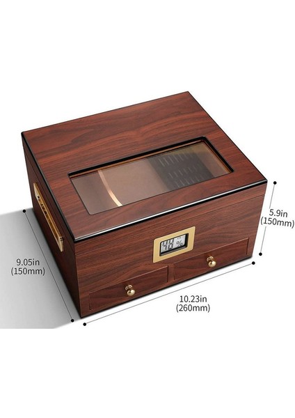 Sedir Ağacı Camlı Çekmeceli Humidor Puro Kutusu RC56