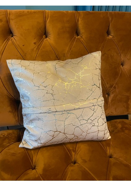 Altın Detaylı Mermer Desen Kare Kırlent Kılıfı Kırık Beyaz modelleri