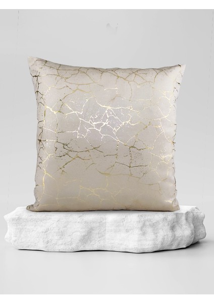 Altın Detaylı Mermer Desen Kare Kırlent Kılıfı Kırık Beyaz indirimleri
