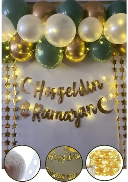 Hoşgeldin Ramazan Gold Yazı Ledli Zincir Balon Seti 11 Ayın Sultanı Ramazan Bayramı Oda Süsleme Seti fırsatları