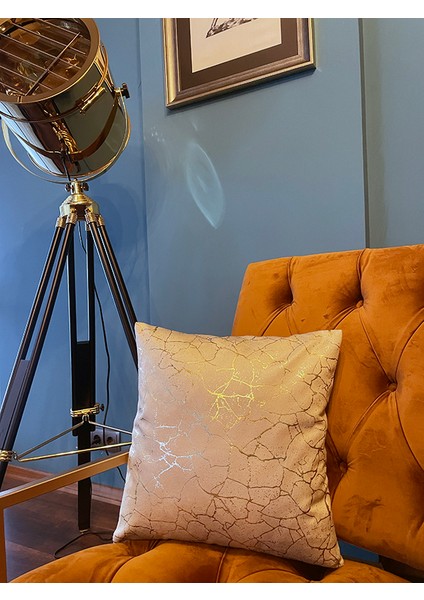 Altın Detaylı Mermer Desen Kare Kırlent Kılıfı Bej fiyatları