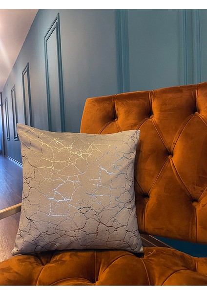 Gümüş Detaylı Mermer Desen Kare Kırlent Kılıfı Bej fiyatları