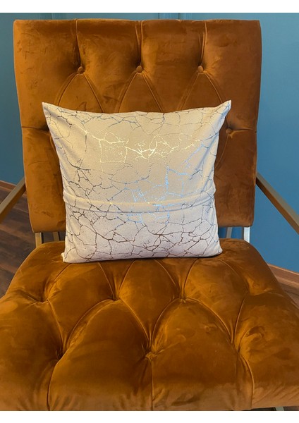 Gümüş Detaylı Mermer Desen Kare Kırlent Kılıfı Taba modelleri