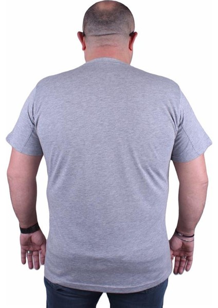 Büyük Beden Sıfır Yaka Tişört New York City 23125 Gri Melanj