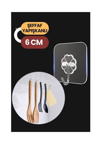 6 Adet Lionzio Şeffaf Yapışkanlı Askı 6 Cmx6 cm