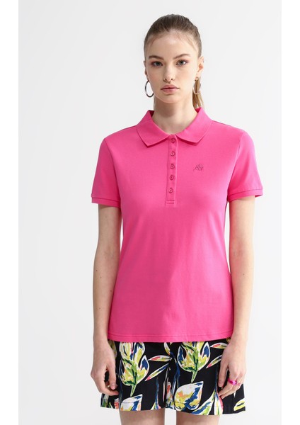 Polo Yaka Düz Pembe Kadın T-Shirt 4163