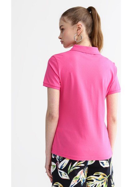 Polo Yaka Düz Pembe Kadın T-Shirt 4163