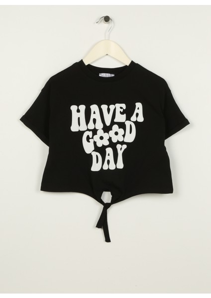 Baskılı Siyah Kız Çocuk T-Shirt Good Girl-23