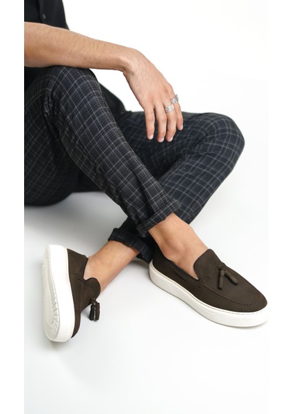 Hakiki Deri 22106-K Nubuk Kahverengi Kalın Taban Püsküllü Erkek Loafer & Günlük Ayakkabı fiyatları