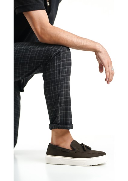 Hakiki Deri 22106-K Nubuk Kahverengi Kalın Taban Püsküllü Erkek Loafer & Günlük Ayakkabı fırsatları