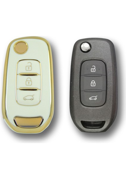 Renault Clio 5 Dacia Duster Sustalı 3 Buton Beyaz Oto Anahtar Kumanda Kabı Kılıfı Oto Anahtarlık modelleri