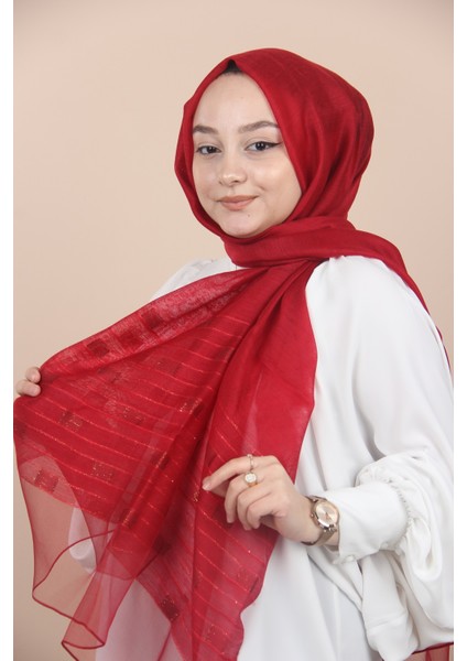 Bordo Arwella Ekose Simli Şal - Bordo