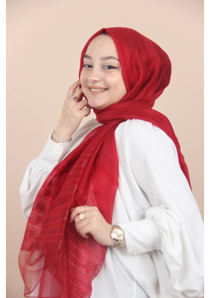 Bordo Arwella Ekose Simli Şal - Bordo fiyatları