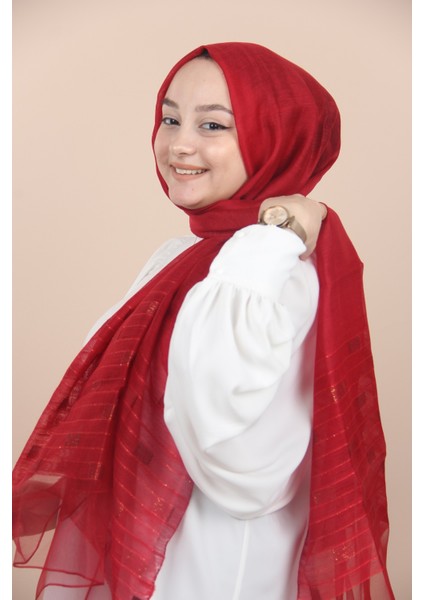 Bordo Arwella Ekose Simli Şal - Bordo modelleri