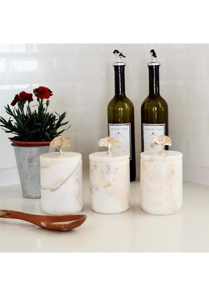 Mermer Beyaz Ginkgo 3'lü Baharatlık