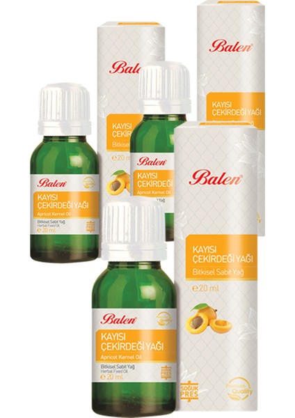 3 Kutu Kayısı Çekirdeği Yağı Bitkisel Sabit Yağ 20 ml x 3