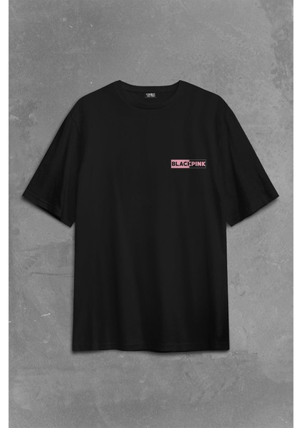 Black Pink Blackpink Logo Sırt Ön Baskılı Oversize Tişört T-Shirt